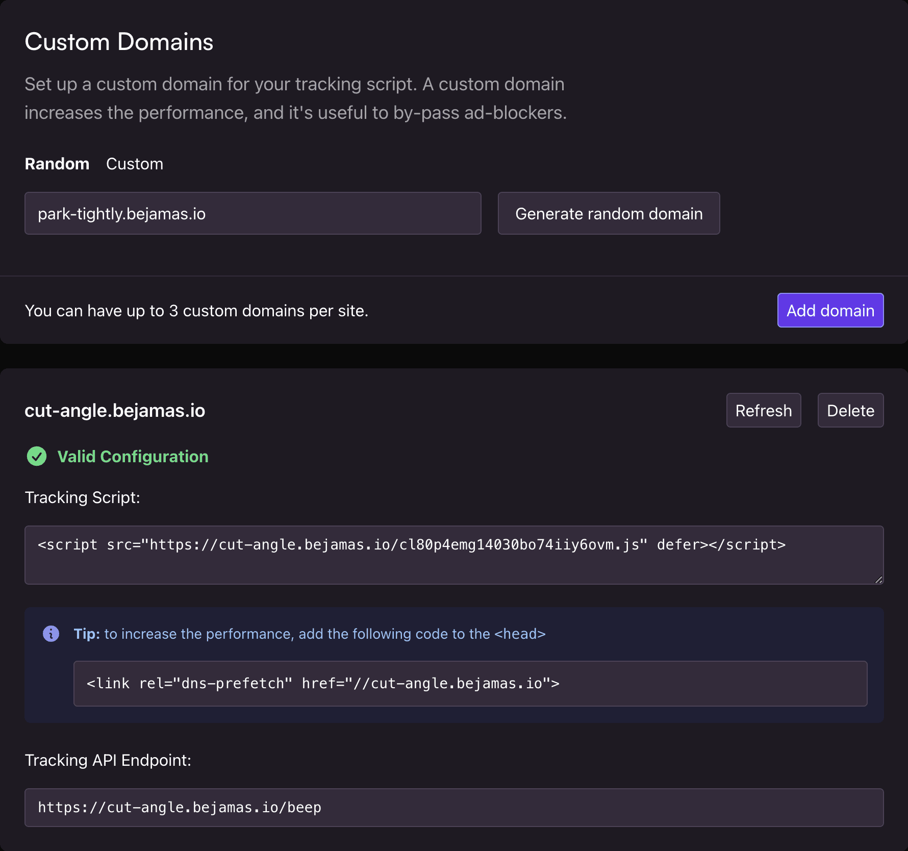 Add custom domain to tracking script