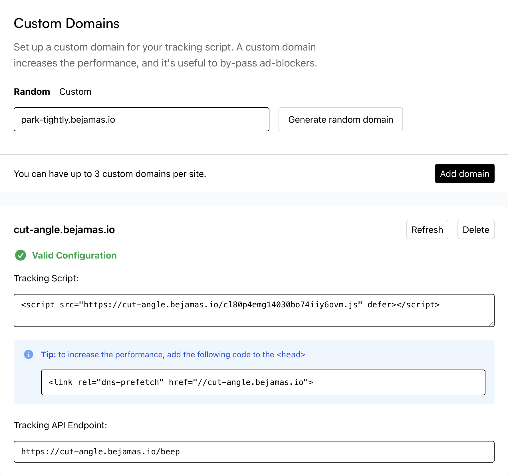 Add custom domain to tracking script